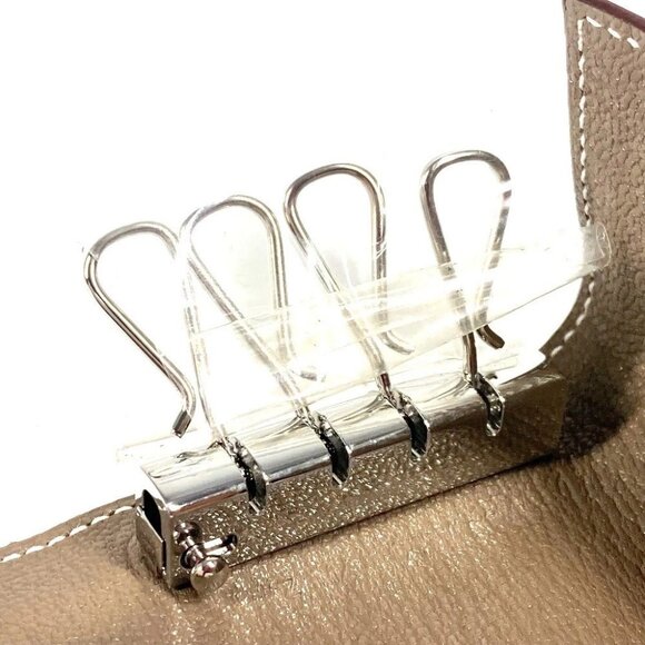 HERMES Bearn 4P 4 rows Key H logo Key Case Chevre Etoupe Gray Unused - Picture 10 of 16